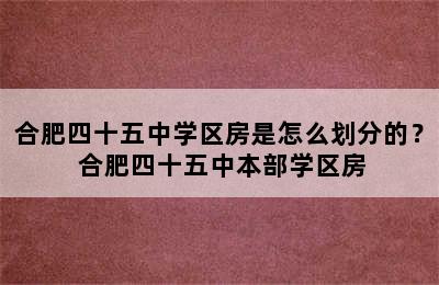 合肥四十五中学区房是怎么划分的？ 合肥四十五中本部学区房